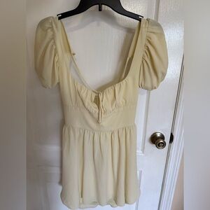 Lucy in the Sky Cream Tie Front Puff Sleeve Dress